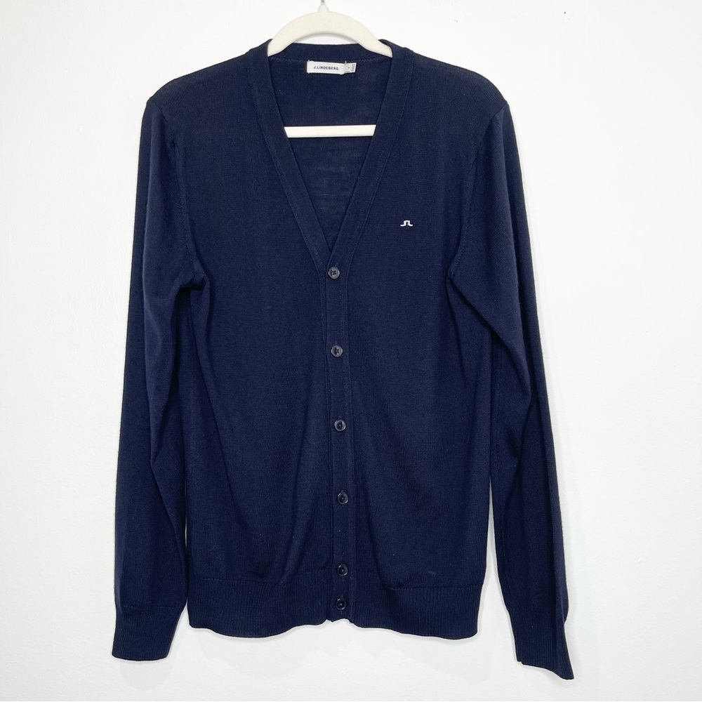 J.Lindeberg Navy Cardigan Men’s Size S Golf Sweater 100% Merino Wool